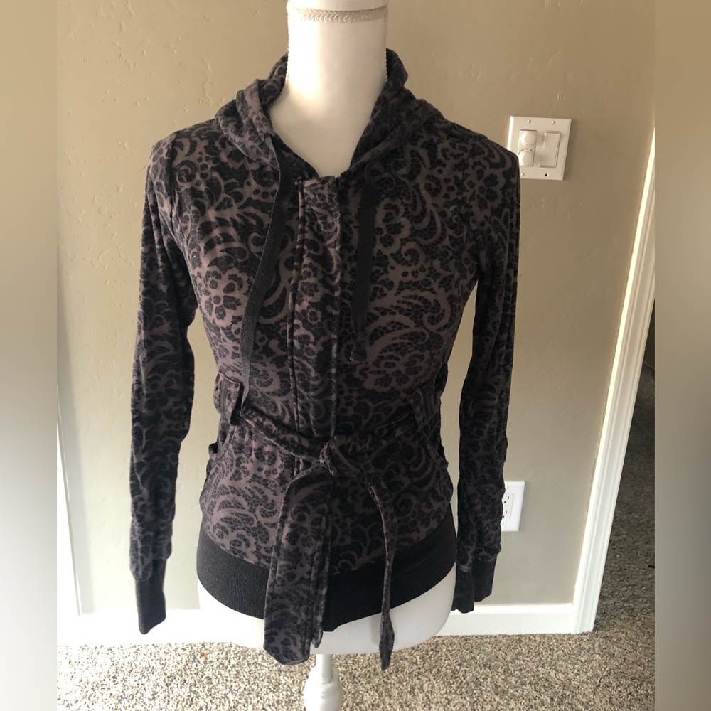 Daytrip Black Patterned Tie-Waist Hoodie